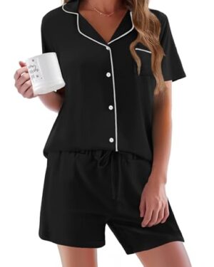 Ekouaer Pajamas Set for Women Short Sleeve Sleepwear Button Down Pj XS-XXXL