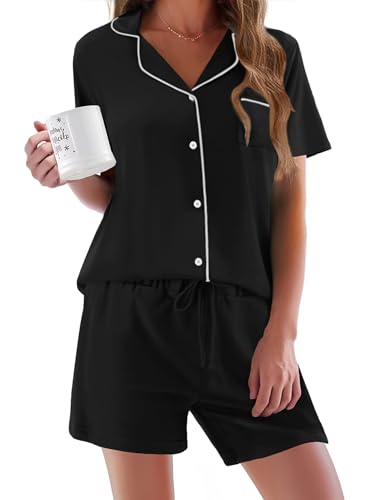 Ekouaer Pajamas Set for Women Short Sleeve Sleepwear Button Down Pj XS-XXXL