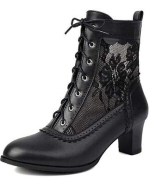 ElegaStep Women Victorian Boots Lace Up Ankle Boots Witch Costume Booties Side Zipper