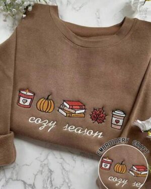 Embroidered Pumpkin Bookish Casual Pullover Sweatshirt, Comfortable Autumn/Winter Clothing For Women, Suitable For Christmas, New Year, Thanksgiving