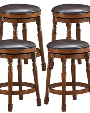 ERGOMASTER 24 Inch Swivel Bar Stools Set of 4, Rubber Wood, Brown