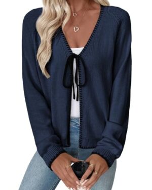 EVALESS Cardigan Sweaters for Women Trendy Lightweight,Navy Blue Medium