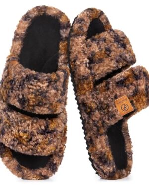 EverFoams Womens Fuzzy Open-toe Slippers Indoor Diva Spots, 7-8 US