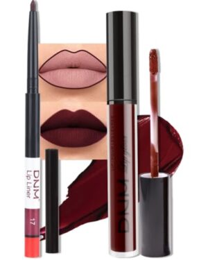 evpct 2Pcs Dark Deep Burgundy Red Matte Lipstick and Lip Liner Makeup Set for Women Dark Blood Red Liquid Matte Brown Lipstick Lip Liner Stain long lasting waterproof Permanent Lipsticks 24 hours 17#