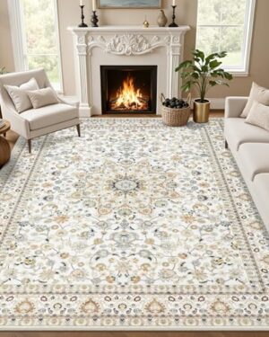 ExpediX 5x7 Area Rugs Living Room: Washable Vintage Rug for Bedroom Beige