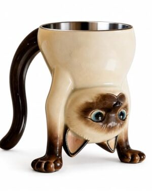 FACE N FACE Upside Down Siamese Cat Mug, Coffee Cup & Ice Cream Holder