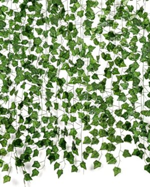 Fake Vines for Room Decor(12 Pack 84 Feet) Aesthetic Artificial Plant Ivy Leaves Hanging Greenery Garlands for Home Bedroom Wall Wedding Party Decor