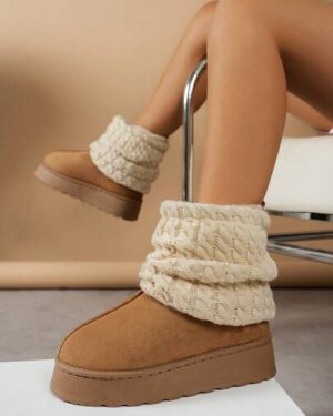 Fall/Winter Cute Warm Thick-Sole Comfortable Boots, Fashion Versatile Plush Lining Short Tube Personalized Slim Skid-Proof Knitted Sock Snow Boots,Fur Boots