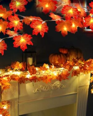 Fall Decor 2 Pack Fall Garland with Lights Enlarged Maple Leaves 20Ft 40LED