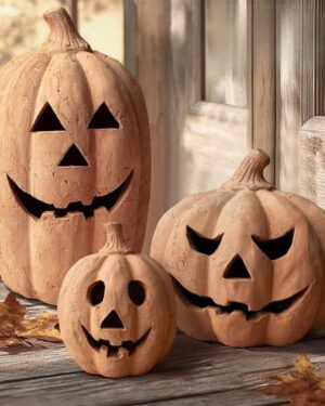 Fall Decorations for Home - Halloween Decorations - 7.87" Handmade Terracotta Pumpkin Jack O' Lantern Outdoor Indoor -Vintage Halloween Autumn Party Farmhouse Table Decor for Front Porch Door Mantel