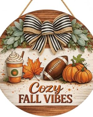 Fall Decorations for Home - Welcome Sign for Front Door | Rustic Round Wood Wreaths Hanging Sign for Thanksgiving Friendsgiving - Cozy Fall Vibes Garland Porch Decor for Door Wall Room Porch Kitchen