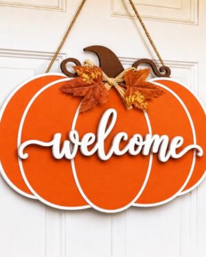 Fall Door Decor Pumpkin Door Hanger, Wooden Fall Welcome Sign for Home