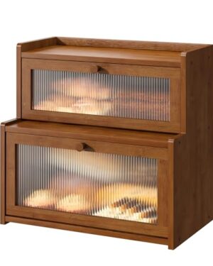 FILWH Bread Box for Kitchen Countertop Double Layer Large Corner Bread Box Capacity Bread Storage Bin Farmhouse Breadbox Container Organizer Cabinet Cupboard (Brown)