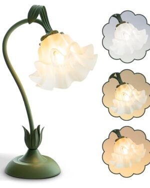 Flower Table Lamp, LED Reading Light Bedside Vintage Night Light (Green)