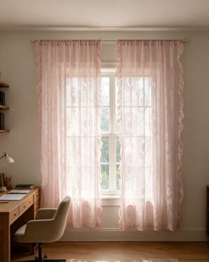 French Lace Curtain Sheer Rod Pocket Window Panel 55x63 Inch, Floral Embroidery Semi-Sheer for Living Room Bedroom