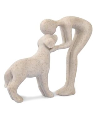 FriyGardcn Abstract Person and Dog Head-to-Head Figurine Sandstone