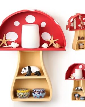 Fungi Fun Floating Mushroom Shelf, Fun & Whimsical Wall Decor for Nursery, Bedroom, Kitchen & Bathroom, Unique Wall Shelves for Living Room - Adorable Mushroom Stuff & Room Decor, Ideal for Gifts