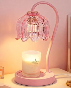 Funistree Flower Candle Warmer Lamp with Timer, Dimmable Candle Lamp Warmer, Christmas Birthday Gifts for Women Mom Her, Housewarming Home Decor, Lotus Wax Warmer for Yankee Candles - Full Pink
