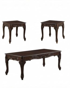 Furnifact Dark Cherry 3-Pc Wood Coffee and End Table Set with Stylish Finish, Durable Construction for Living Room, Compact and Functional Furniture Design