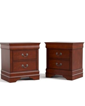 Furniture of America Arabella Traditional Solid Wood Nightstands Set of 2, Bedside Table with Drawers and Antique Nickle Handles, No Assembly Wooden Night Stands for Bedrooms, Guest Room, Dorm, Cherry
