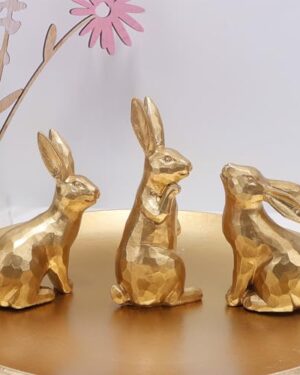 Glintoper 3 Pack Easter Bunny Figurines Decor, Mini Resin Golden Bunnies Spring Sculpture Tabletop Ornament, Rabbits Festival Present for Garden Home Table Office Dining Room Mantle Party Supplies