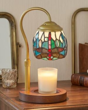 GlitzLamp Vintage Candle Warmer Lamp, Tiffany Stained Glass with 2 Bulbs