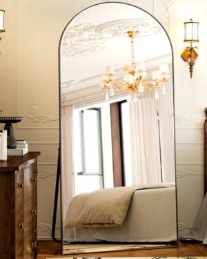 GLSLAND-77x38 Large Arched Full Length Mirror Oversize Floor Mirrors Black