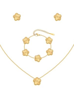 Gold Necklaces Bracelets Earring Set - 18K Gold Plated Flower Bracelet ,Stainless Steel Non Tarnish Floral Pendant Stud Jewelry Sets,Christmas Birthday Lucky Gift for Mom Wife Daughter Girlfriend