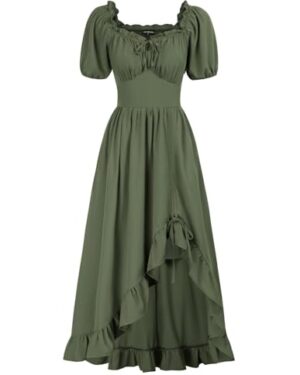 Green Off Shoulder Dresses for Women Medieval Renaissance Dress with Corset Top Olive Green XL
