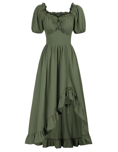 Green Off Shoulder Dresses for Women Medieval Renaissance Dress with Corset Top Olive Green XL