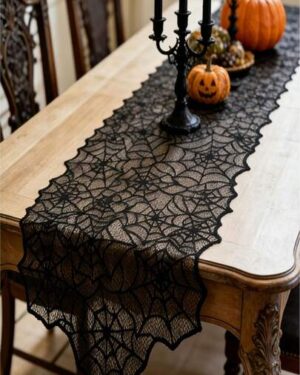 Halloween Asymmetrical Spider Web Table Runner Hollow Lace Black Vintage Suitable For Party Atmosphere Decoration And Home Decor Indoor Outdoor Coffee Table Entryway Living Room...