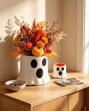 Halloween Atmosphere Decorative Vase Ghost Flower Vase Craft Ornament Suitable For Room Decoration Outdoor Garden Decoration