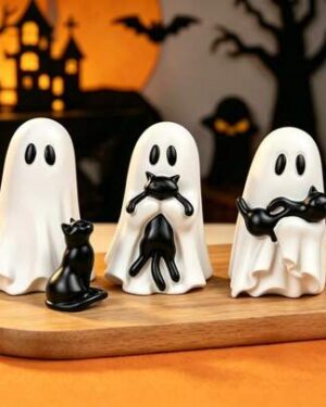 Halloween Ghost And Black Cat Holiday Decorations, Suitable For Home Party, Home Desktop Decor, Halloween Party Decoration Gifts, Cute & Spooky Desktop Ornaments