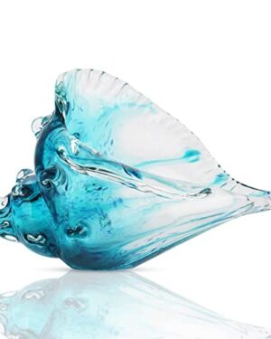 Hand-blown glass conch sculpture, modern green sea glass art decorative conch statue, coastal decor shell sculpture, suitable for living room TV cabinets, offices, shelf decorations and ornaments.