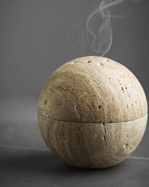 Handmade Travertine Stone Incense Resin Burner Holder – Natural Stone Incense Burner with Brass Insert for Home Decor & Relaxation