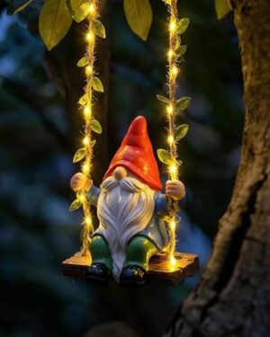 Hanging Swing Garden Gnomes Outdoor Decor, Solar Statues Gifts for Women