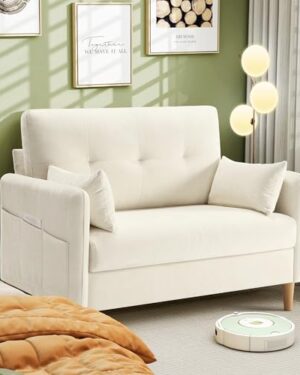 Hanherry Loveseat Sofa, 47” Small Couch for Living Room, Comfy Chenille Fabric Love Seat for Bedroom withThrow Pillow,Removable Cushion Cover,Couches for Small Space,Apartment,Dorm