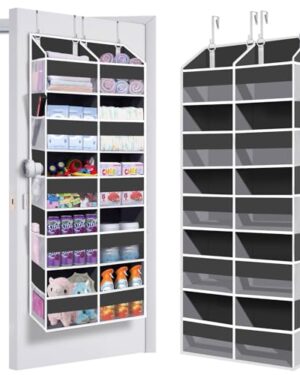 Heavy Duty Over The Door Organizer 5 Tiers, Extra Large Behind Door Storage of 10 Big Front & 10 Mesh Pockets, 80lb Weight Capacity, Hanging Doors Storage Organizer for Closet Bedroom Nursery, Grey