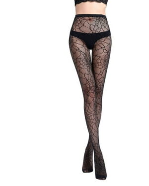 Herrnalise Women's Halloween Lace Patterned Fishnet Stockings Thigh High Pantyhose Black Tights for Women