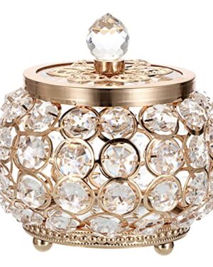 Hipiwe Crystal Jewelry Box with Glass Lid Small Gold Trinket Organizer