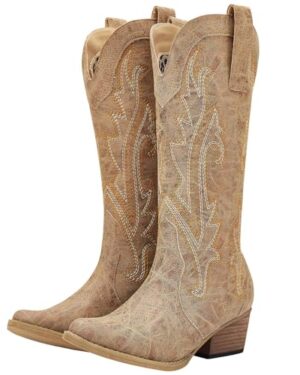 HISEA Rollda Cowboy Boots for Women Western Cowgirl Boots Mid Calf