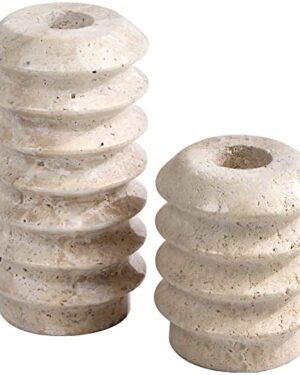 HofferRuffer Travertine Candlestick Holders, Set of 2 Natural Stone Candle Holder Decorative Candle Stands for Wedding, Dinning, Party, Table Centerpieces, Fits 3/4'' Thick Candles (Cream White)