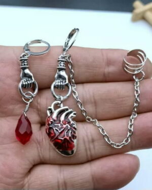 HOOUN Y2K Gothic Red Bloody Anatomical Heart Earrings Halloween Party Witch Jewelry-04#Dissymmetry Heart Blood Drop