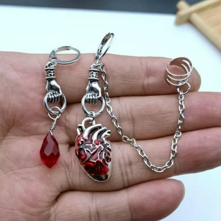 HOOUN Y2K Gothic Red Bloody Anatomical Heart Earrings Halloween Party Witch Jewelry-04#Dissymmetry Heart Blood Drop