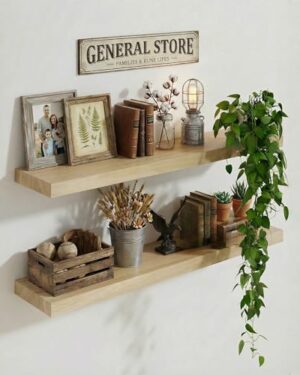 IAE Floating Wall Shelves 24 inch,Bathroom Shelving Wall Mounted,Natural