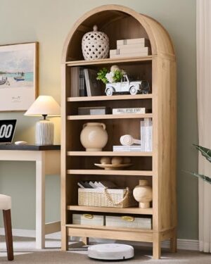 IFGET 71" Tall Arched Bookshelf, 7 Tiers Arch Bookcase (Natural)