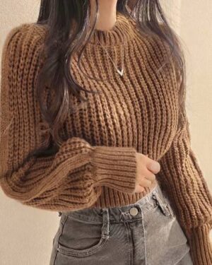 INAWLY Women's Round Neck Solid Color Casual Long Sleeve Pullover Sweater, Autumn,Long Sleeve Tops, Knit Pullover Fall Winter