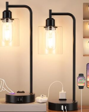 Industrial Touch Lamps for Nightstand Set of 2, 3-Way Dimmable Bedside Lamp