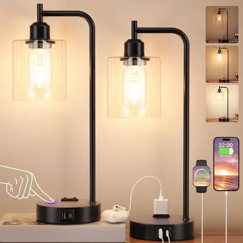 Industrial Touch Lamps for Nightstand Set of 2, 3-Way Dimmable Bedside Lamp