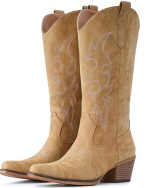 IUV Cowboy Boots For Women Western Cowgirl Classic Mid Calf Snip Toe Boot